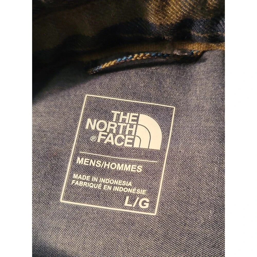 (#L4)The North Face Men's  Sz L Button Shirt Long Sleeve Plaid Blue / Green